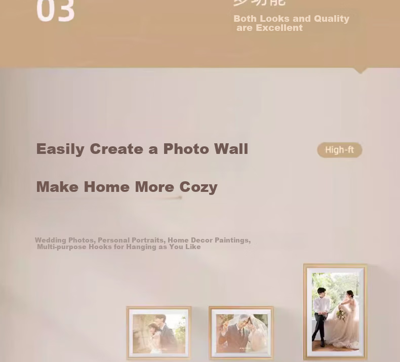 CHUSHE Wedding Photo Hanging Kit, No Drilling Required, Strong Hooks, Adhesive Frame Hanger, Wall Mounting Nails And Fixators 18
