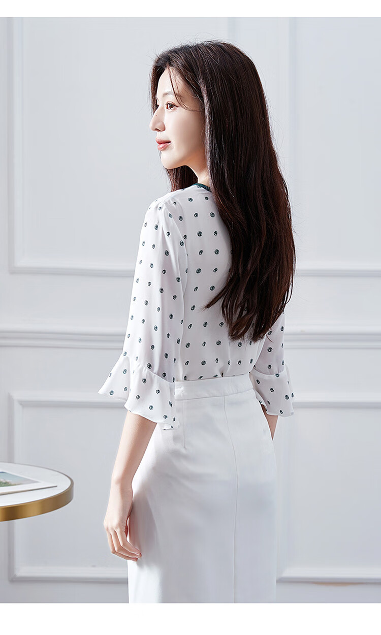 Dme Contrast Color Lace Trim Three-Quarter Sleeve Blouse Fashion Design Versatile Casual Shirt for Women, Off-White, Size S 10
