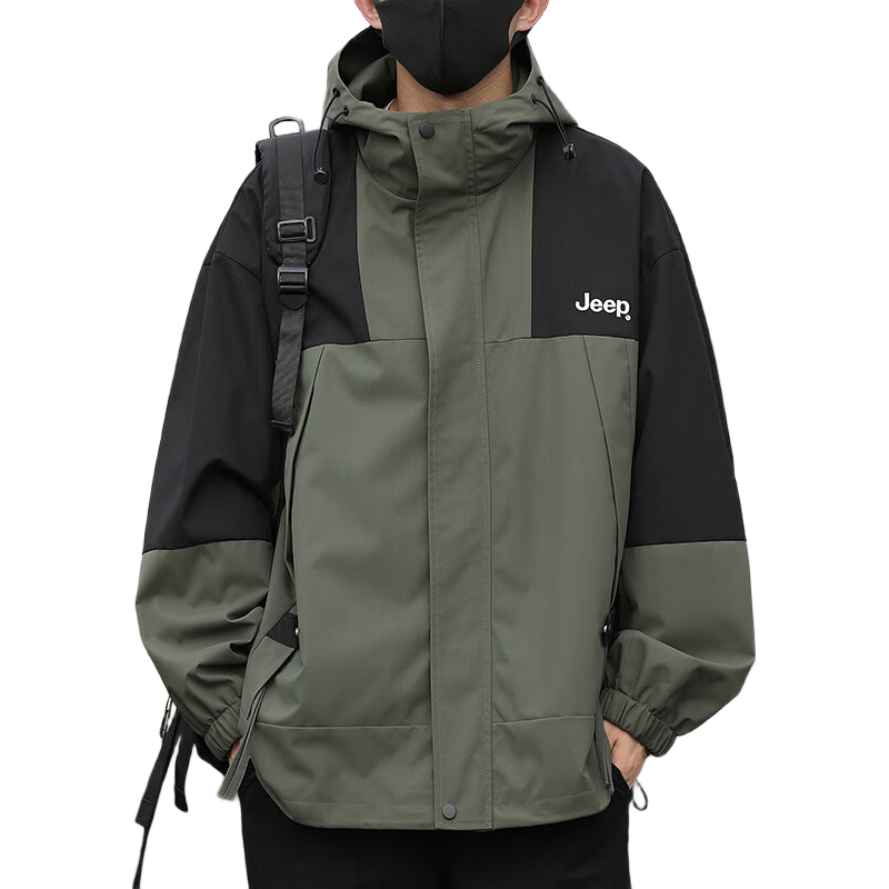 JEEP Men's Jacket, Spring And Autumn Casual Workwear, Loose-Fitting Windbreaker for Couples, Dark Green, Size L