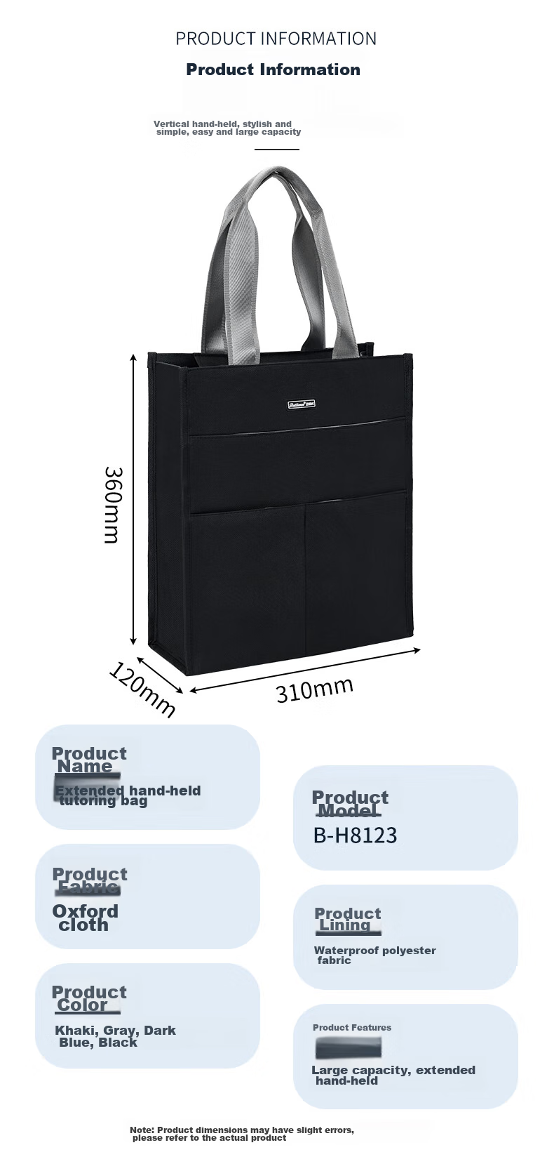 Bailiwen H8123 Khaki Vertical Handbag, Book Bag, Tutoring Bag, Oxford Cloth Bag, Student Shoulder Bag, Tutoring Bag, Large Capacity Handbag, Art Bag, Drawing Storage Bag 3