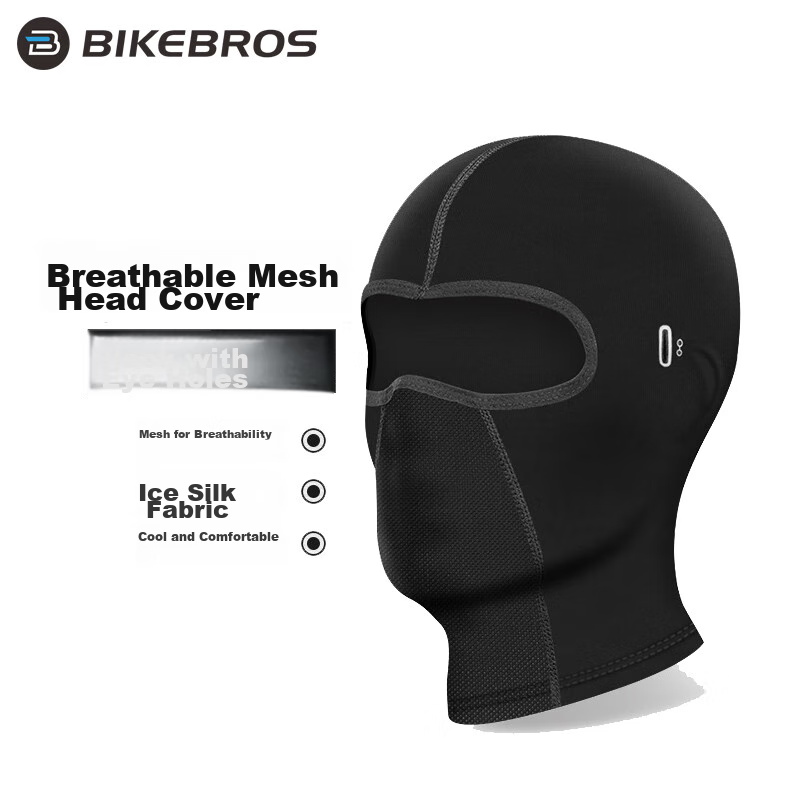 BIKEBROS Cycling Sun Protection Balaclava, Bicycle Motorcycle Helmet Liner, Ice Silk Face Covering, Spring And Summer Outdoor Windproof Neck Gaiter for Men And Women with Glasses Hole, Short Face Mask in Black