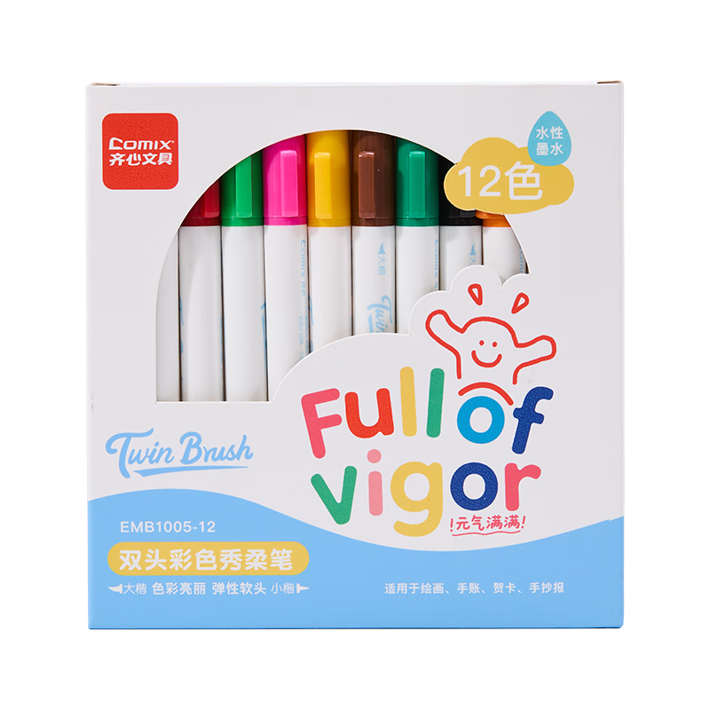 COMIX Dual-Tip Colored Art Drawing Outlining Pen, Soft Sketching Pen, Quick-Drying Waterproof Smooth Flowing Calligraphy Pen for Students And Practice, 12 Pcs/box EMB1005