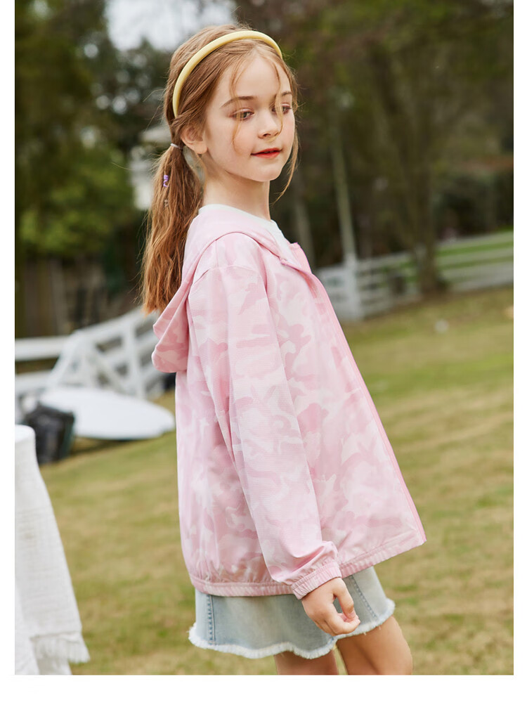 ASK JUNIOR Children's Outerwear, Lightweight Summer Jacket for Girls, Thin Skin Coat with Hood, Air Conditioning Wear, Pink, Size 170 7