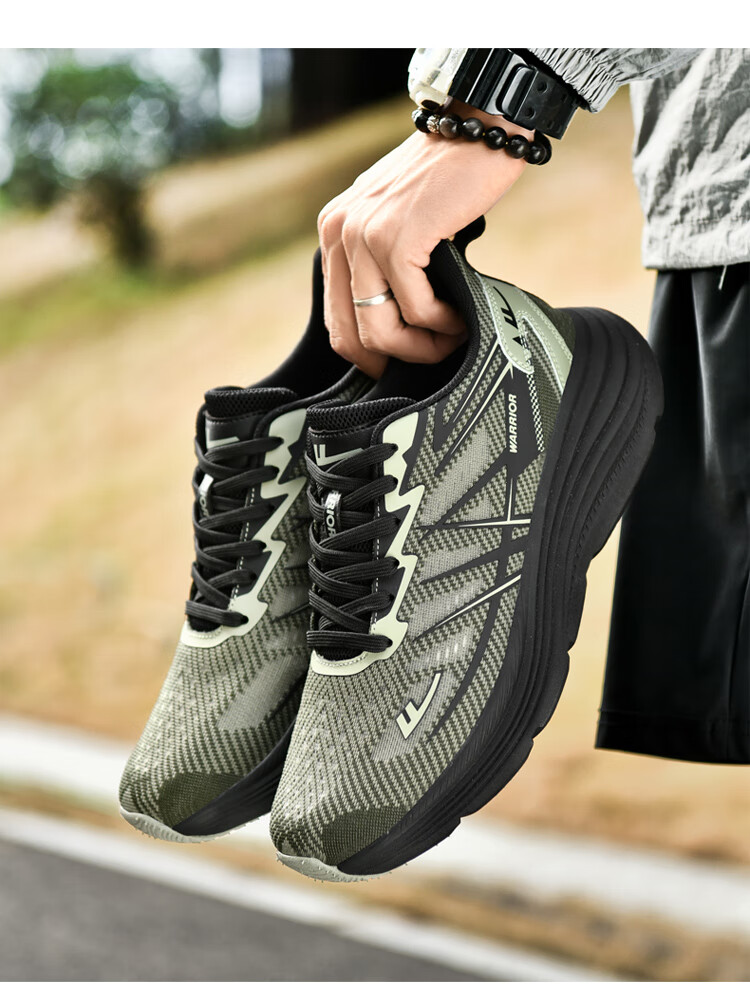 Warrior Running Shoes for Men, Lightweight Shock-Absorbing Versatile Breathable Mesh Casual Sneakers KGH3090 Green-Black 40 18