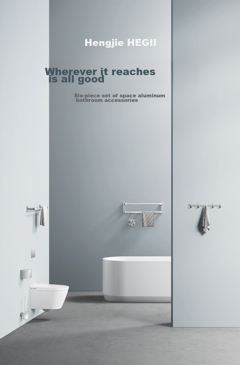 HEGII Towel Rack, Bathroom Storage Shelf, Space Aluminum, No Drilling Required, Double-Rod Hook Towel Rack HMP921-02 3