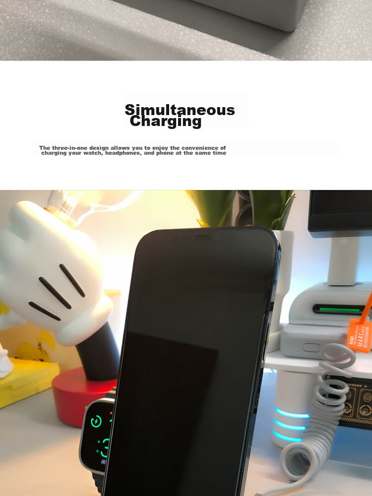TEGIC TS-WS Black Three-In Wireless Charger, Wireless Charging Stand, Compatible with IPhone/Android Phones, Earphones, Smartwatches, Wireless Charging 7