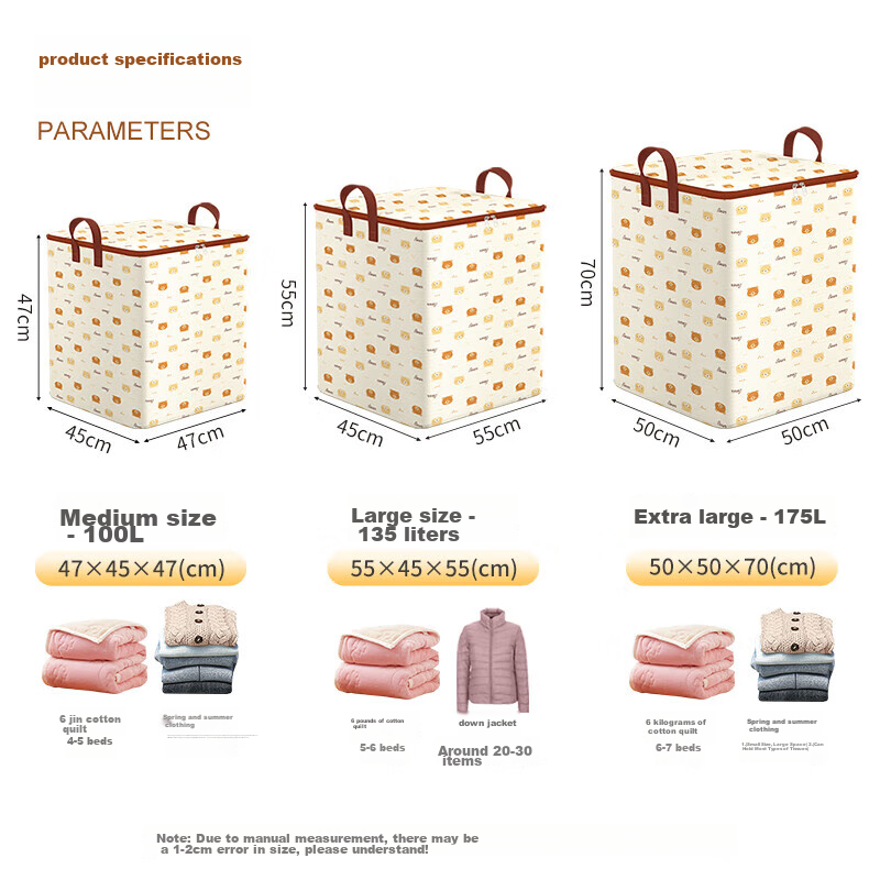 Baicaoyuan Clothes And Quilt Storage Bag, Moving Packing Organizer, Cotton Storage Bag with Zipper, Dust-Proof And Moisture-Proof