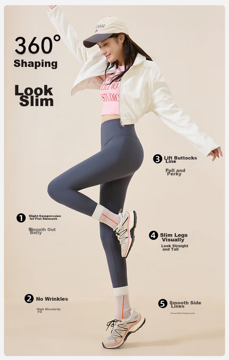 MiiOW Fleece-Lined Shark Pants for Women, Autumn And Winter Thickened, 2025 New Style, High-Waisted, Tummy Control, Camellia Moisturizing, Outer Wear, Yoga Leggings 3