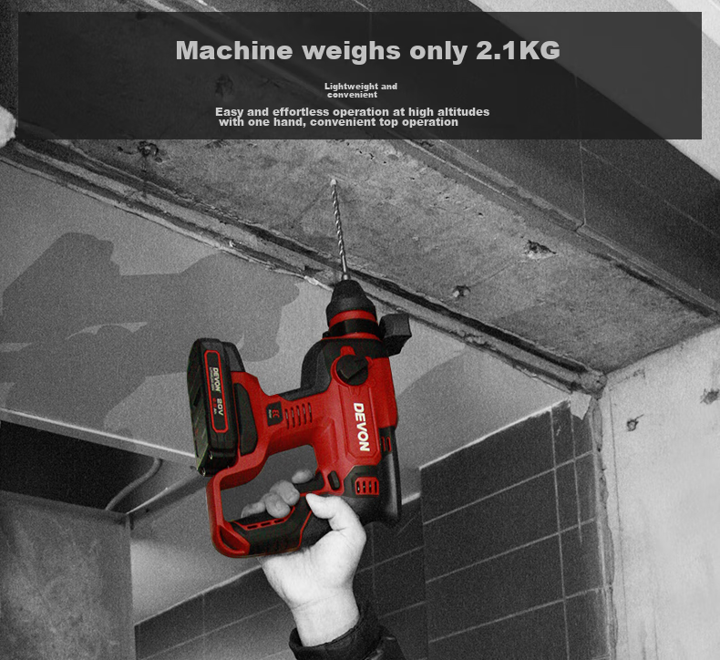 Devon 20V Brushless Cordless Lithium-Ion Rotary Hammer 5401 Impact Drill Electric Pick Dual-Use Concrete Chiseling Double Battery 5.0 Fast Charging 4