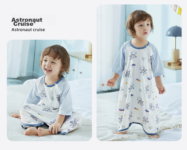 Beitaisi Baby Sleeping Bag, Summer Thin Style, Children's Cotton Nightgown, Home Air Conditioning Anti-Kick Blanket, Integrated Pajamas, Bella, Size 73 43