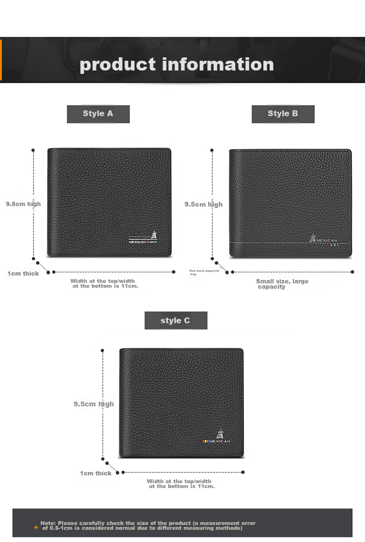 MEXICAN Genuine Top-Grain Leather Horizontal Business Short Wallet, Fashionable Multi-Card Slots Money Clip, Birthday Gift for Me 10