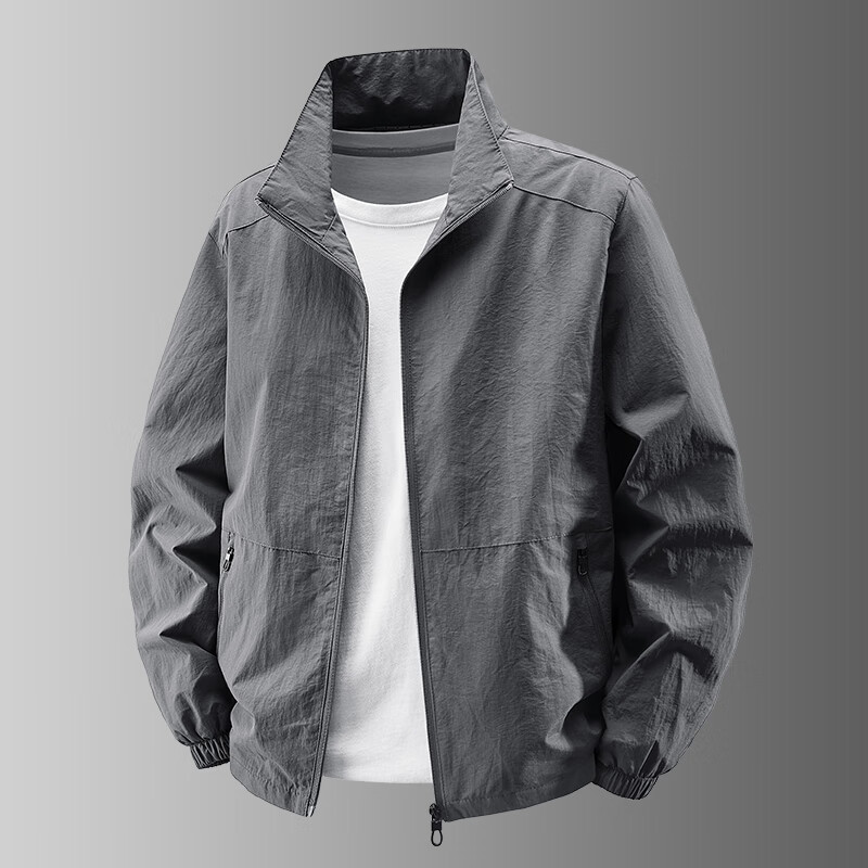 ROMON Men's Autumn Business Casual Versatile Stand Collar Executive Baseball Jacket LH03 Dark Gray XL