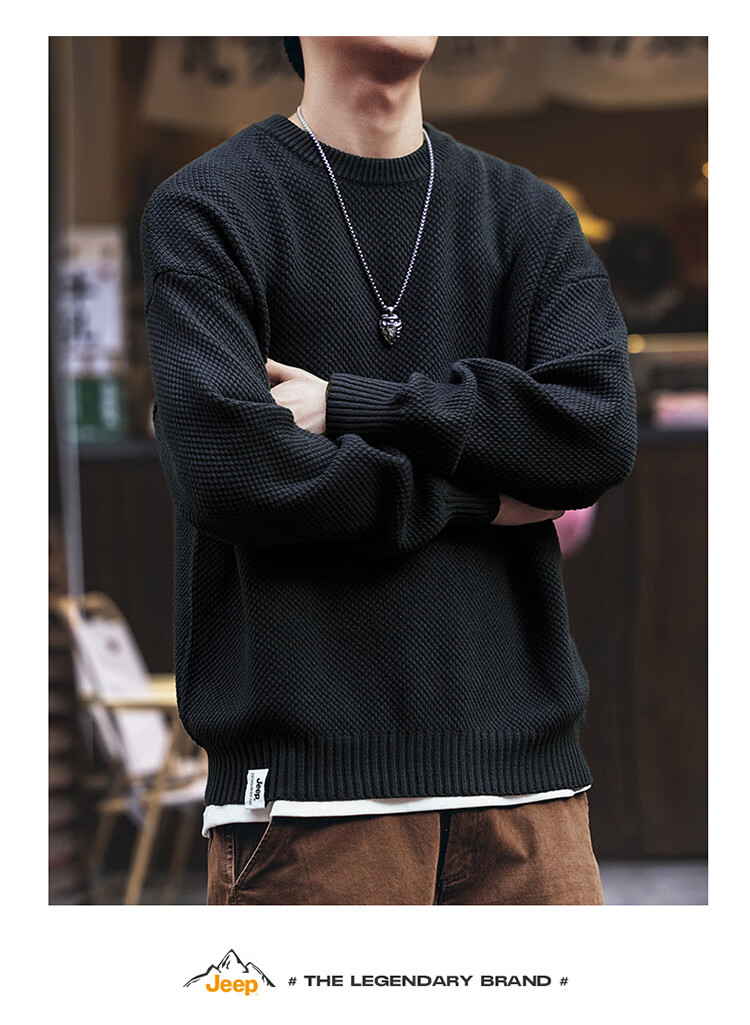 JEEP Men's Winter Loose Fit Crew Neck Premium Knit Sweater Inner Layer Military Green 3XL 8