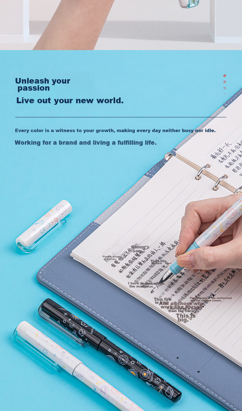 Deli Student Fountain Pen with Replaceable EF Nib, Ergonomic Design for Handwriting Practice And Office Use, Includes 1 Fine Nib + 1 Extra Fine Nib + 4 Ink Cartridges in Blue, S691 EF Nib (Approximately 0.38mm) 2