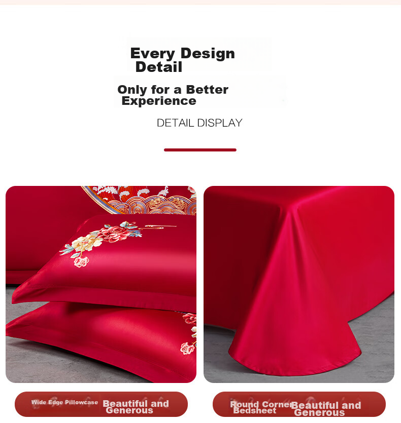 BEYOND Home Textiles Wedding Four-Piece Set, Pure Cotton, Wedding Red, 60-Count Long-Staple Cotton, Embroidered Wedding Bedding Set, Huayue, 1.5 Meters 10