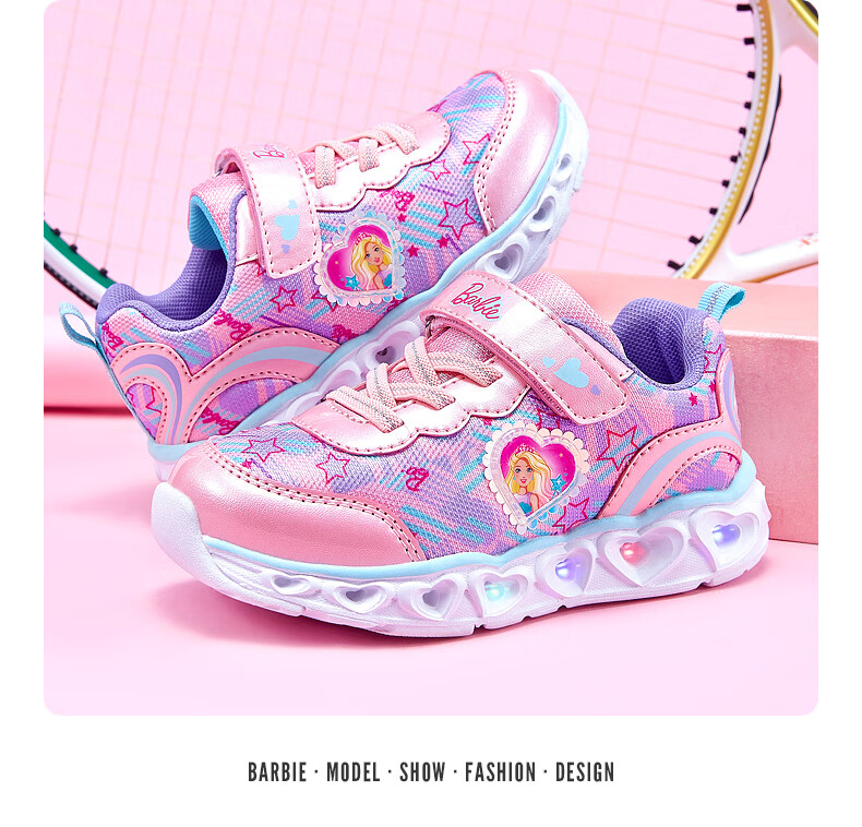 Barbie Kids' Spring and Autumn Light-Up Sneakers for Girls, Flashing Children's Sports Shoes, Toddler DA6017 Pink Upgraded Version Size 27 2