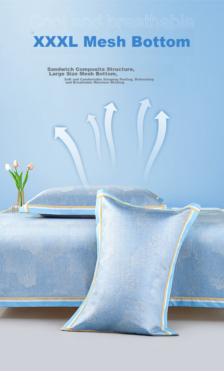 FUANNA Floral Leaf Pattern Cooling Mat, Cool Ice Silk Mat, Single Size, Two-Piece Set, Gray, 1.2*2 Meters [Washable] 6