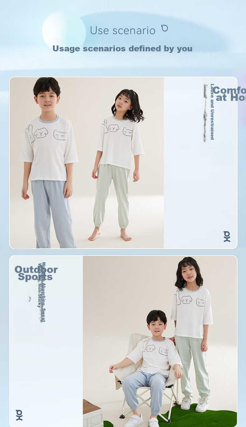 Hodo Children's Pajamas, Cotton Short-Sleeve Thin Summer Air Conditioning Wear, Boys And Girls Home Wear, Cool-Feeling Set, 3257 Mublan, Size 130 9