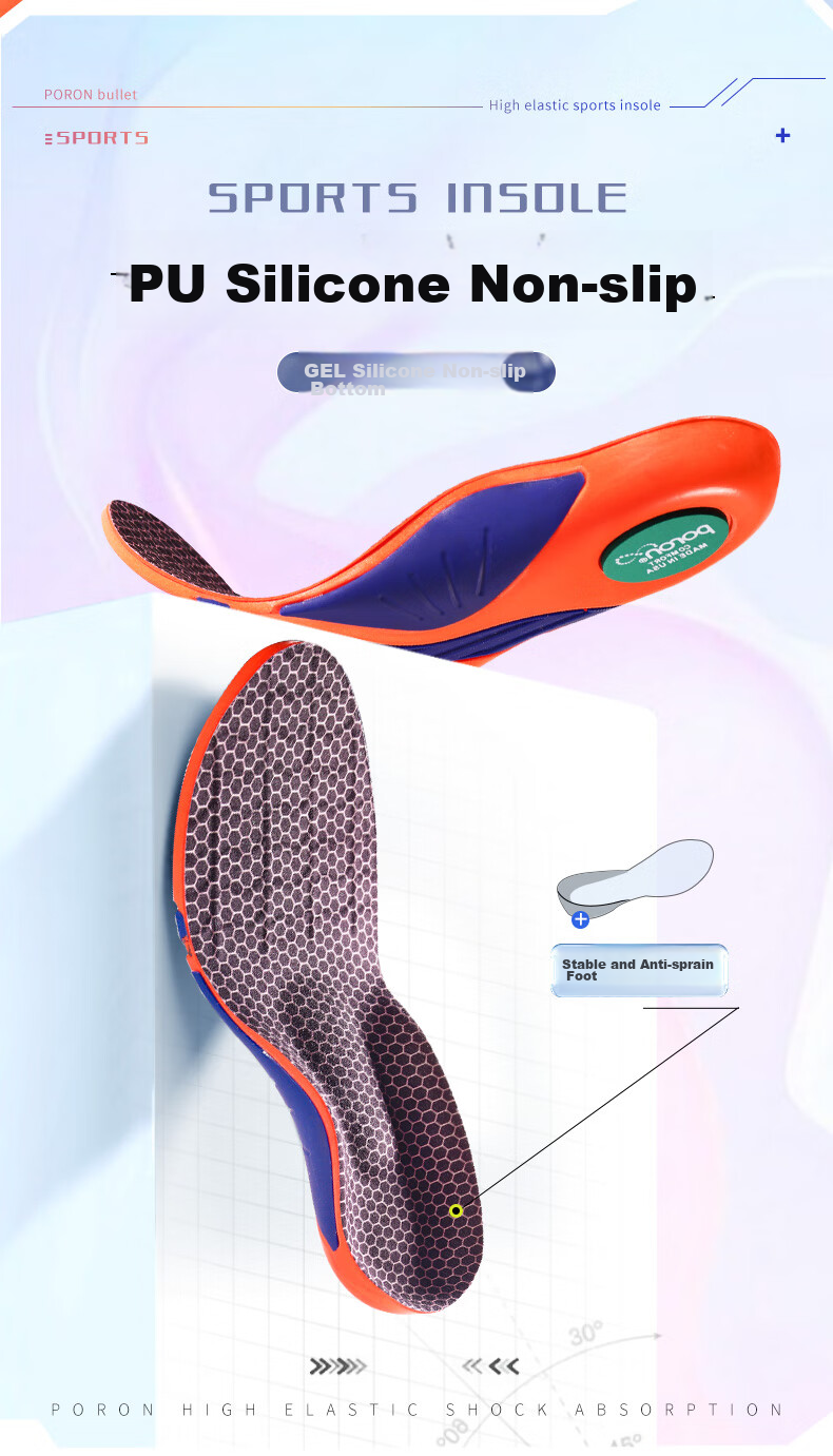 Maigaole Full Arch Support Flat Comfortable Casual Soft Cushioning Anti-Twist Insoles, Black And Orange, Size 43-44 6