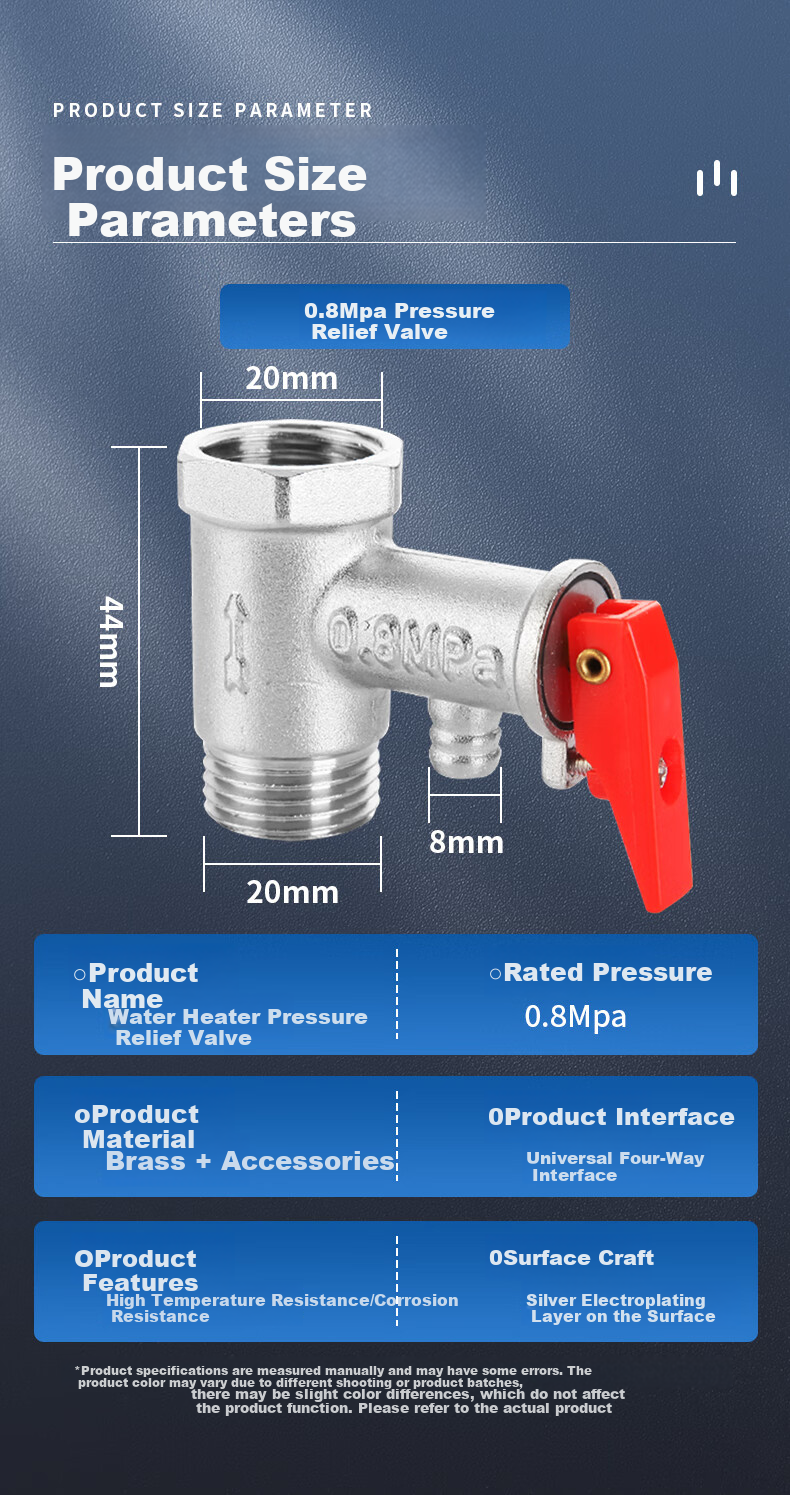 PURPAVWINNER Safety Pressure Relief Valve, Universal Accessory for Electric Water Heater, 1/2 Inch Water Pipe, All-Copper Thickened Pressure Reducing Valve, One-Way Check Valve, Non-Return Valve, Hot Water Heater Safety Valve 8