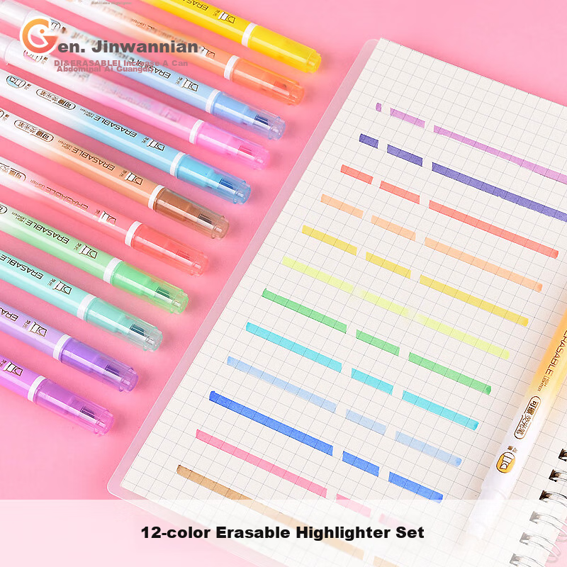 Genvana 12-Color Dual-Tip Erasable Highlighters, Office Training Key Marking Water-Based Pens, Colorful Eye-Catching, Journaling And Drawing Markers G-0545