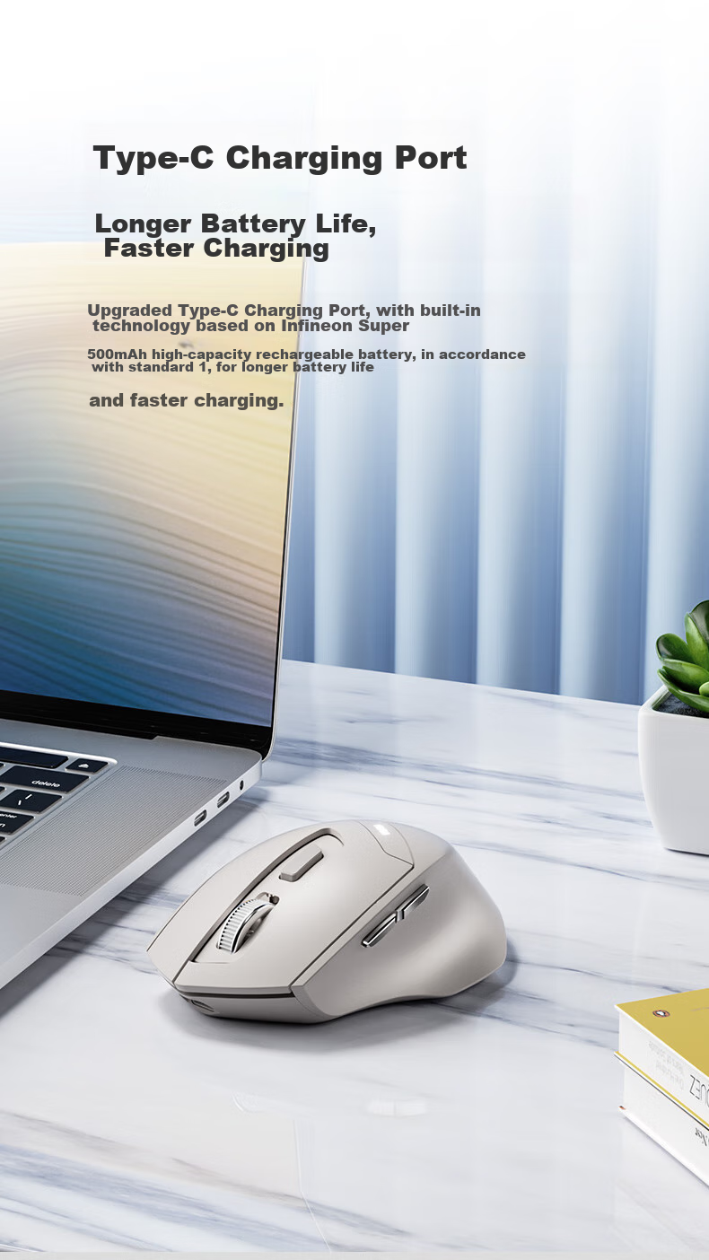 INPHIC DR01 Wireless Gaming Mouse Wired Bluetooth Tri-mode Office Mouse Right-handed Hardware Macro Desktop Laptop 2.4G Portable 12800DPI V2 Black 6