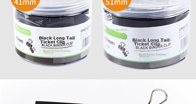 DiLe Premium Series, 24 Pieces of 41mm Black Long Tail Binder Clips, Metal Document Clips, Swallow-Tail Clips, Iron Clips, Office Stationery, Large Size 2632 28