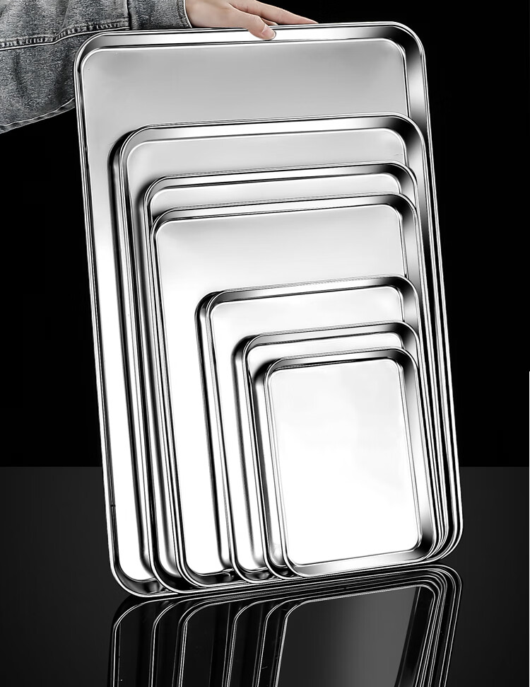 YUTAI 316 Stainless Steel Square Plate, Thickened Flat Bottom Tray, Household Steamed Bun Plate, Liangpi Plate, Dish Plate, Fruit Plate, 40.5 Cm 1