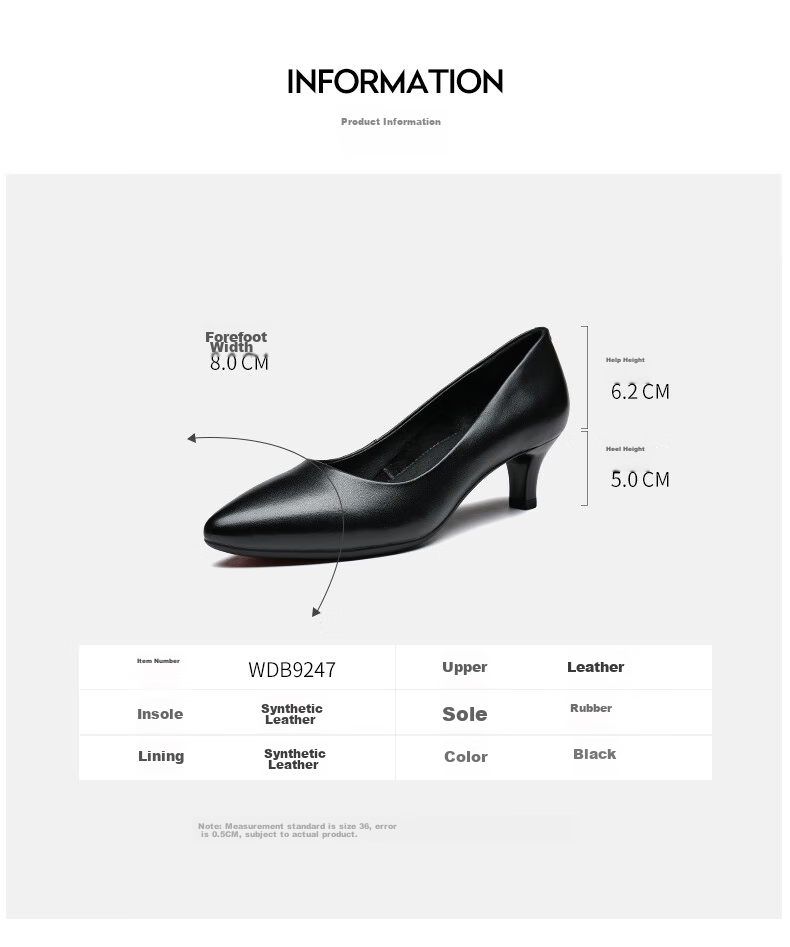 RED DRAGONFLY Official Exam Interview Commuter Leather Shoes, Shallow Mouth Thin Heel Pumps for Women, Formal Pointed High Heels WDB9247, Black, Size 38 1