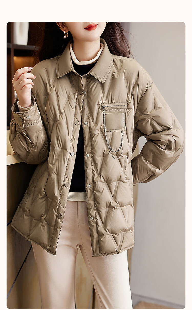 Dme [90% Duck Down] Winter 400T Spring Yarn Dye-Lighted Elastic Cuff Loose Metal Chain down Jacket for Wome 1