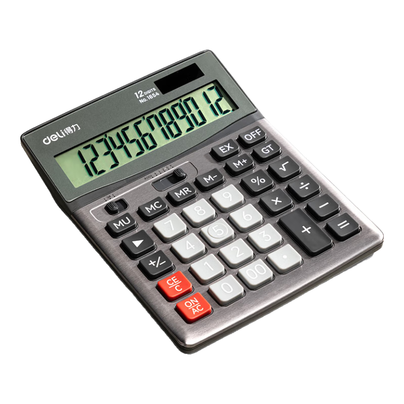 Deli Dual Power Wide-Screen Large Metal Panel Office Desk Calculator, Financial And Accounting Computer, Office Stationery Supplies, Dark Gray 1654