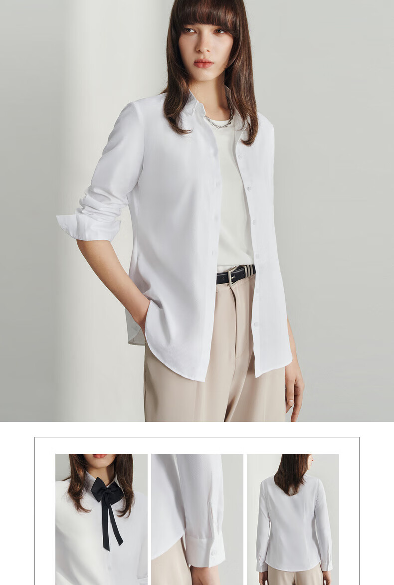 G2000 Mall-Matching Detachable Bow Tie Top Long-Sleeve Shirt 41223023G2, White, Size 34 3