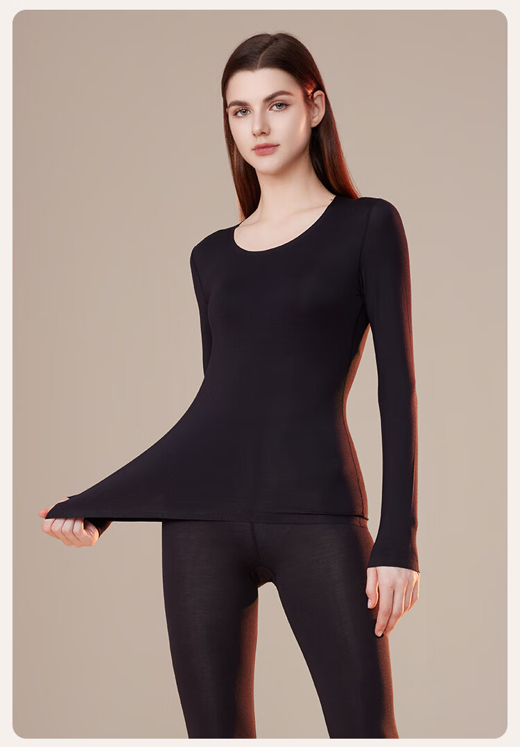 Ordifen [Wool Modal Set] Men's Thermal Underwear, Winter Round Neck Top And Pants, Seamless Navy Blue, Size L 22