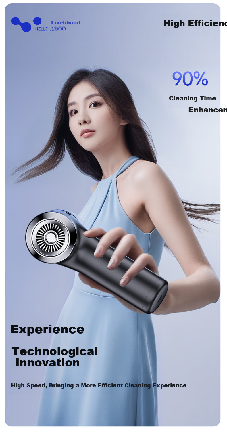HELLOLEIBOO Car Vacuum Cleaner with Brushless Motor, Powerful Suction, Cordless Handheld Design, Compact for Home And Car Use, High-Power 4