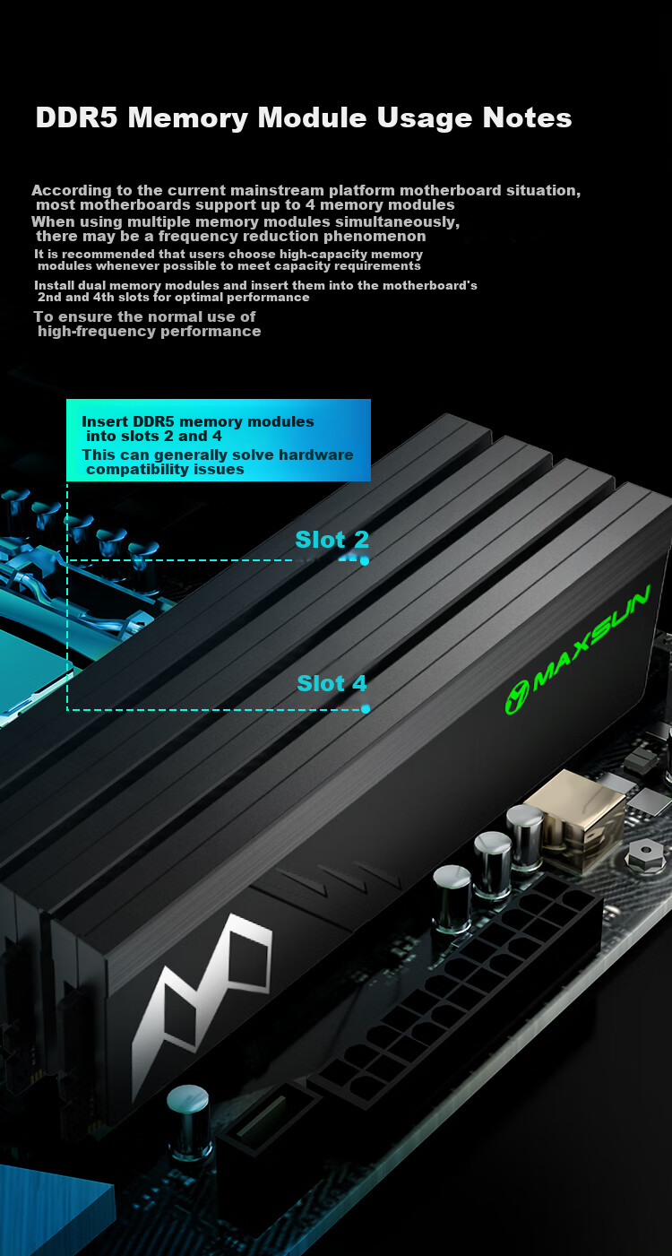 MAXSUN 16GB DDR5 6000 Desktop RAM Dark Shine Series Hynix A-die CL28 [Partial Compatibility] 2