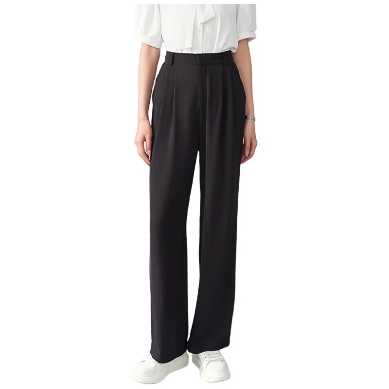 Bodexiaojie Women's Suit Pants, Formal Wear, Interview Attire, Petite Straight-Leg Wide-Leg Professional Draping Casual Black Trousers