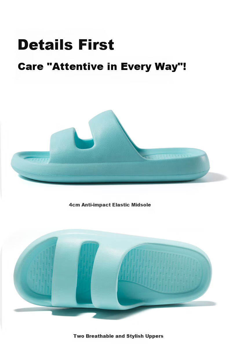 JD Original [4cm Thick Sole] Slip-On Slippers, EVA Odor-Resistant, Double Strap, Indoor Home Use for Women, Iceland Blue, Size 37-38 14