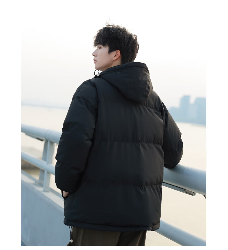 Warrior Cotton Padded Jacket for Men, Versatile Hooded Coat, Winter Warmth, Thickened Cotton Clothing, Casual Puffer Jacket, Black, Size M 12
