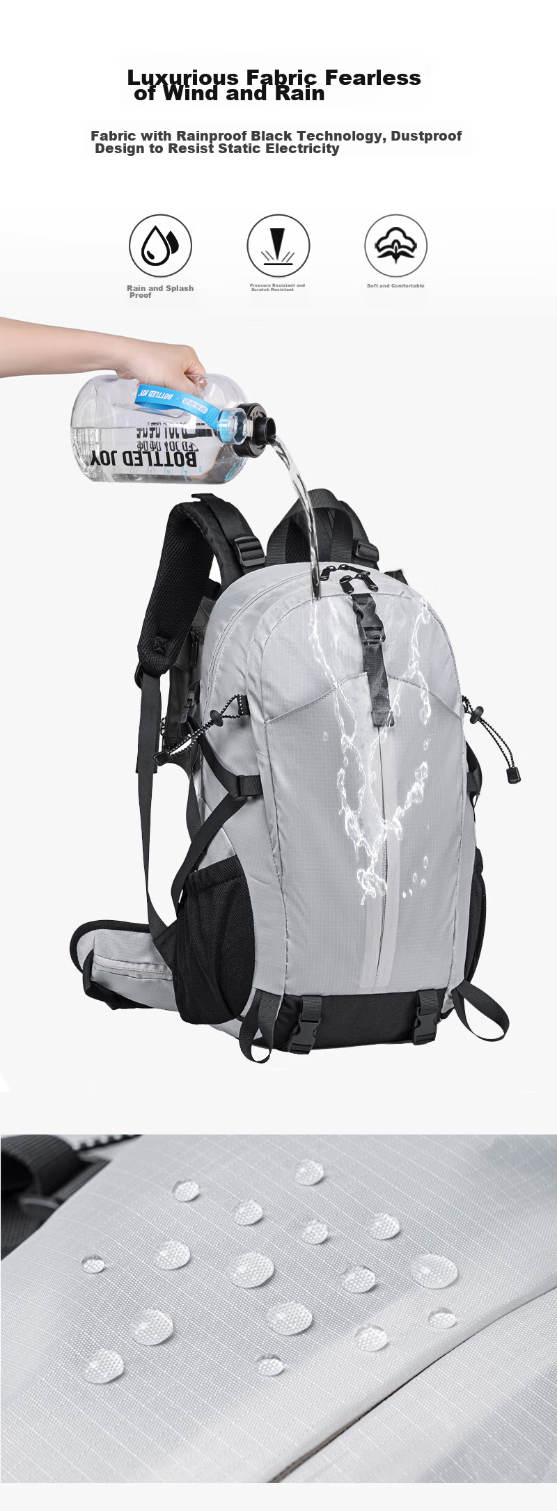 WEWOO Outdoor Hiking Backpack, Lightweight Rucksack, Professional New Model, Large Capacity, Travel Sports Waterproof Nylon, White 16