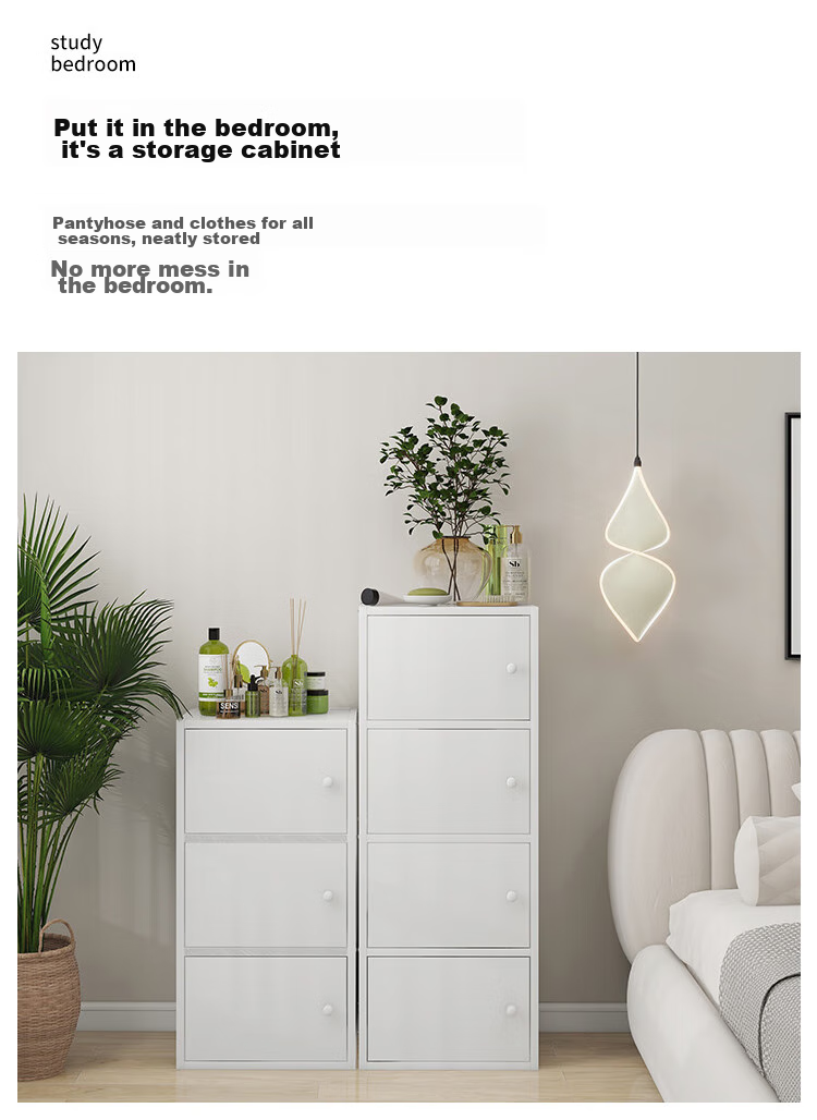 Yameile Floor-Standing Simple Bookshelf with Doors, Bedroom Study Balcony Bay Window Storage Cabinet, Three-Door 7