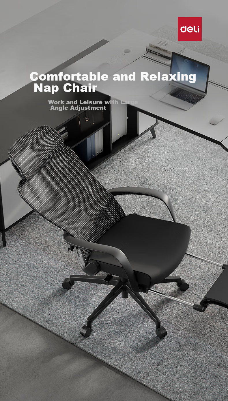Deli Soft Series Ergonomic Office Chair, Nap Chair, Recliner, Comfortable for Long Sitting with Adjustable Armrests, Black 1