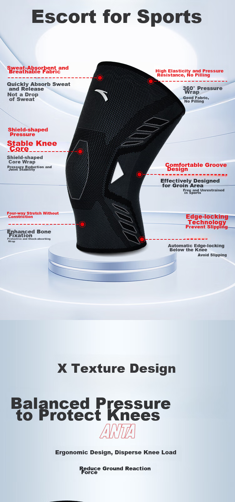 ANTA Sports Knee Brace, Warm Running Protection, Professional Anti-Meniscus Injury, Knee Joint Arthritis Guard, XL Size 3