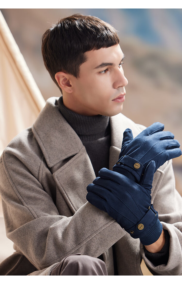 JEEP Winter Men's Fleece-Lined Thickened Leather Touchscreen Riding Gloves Windproof Warm Motorcycle Gloves 3