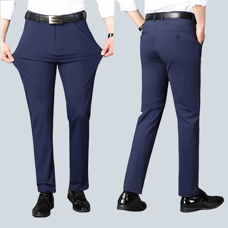 Ayoupang Summer Lightweight Plus Size Ice Silk Business Commute Dress Pants for Men, Elastic Breathable Large Size Work Casual Trousers Long Pants for Chubby People 5