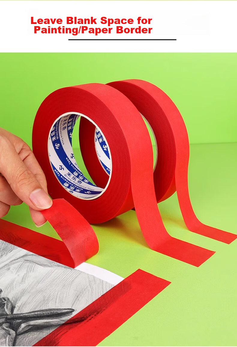 Mileqi Red Masking Tape, Heat-Resistant, for Car Painting, Wall Partitioning, Art Use, Tearable without Residue, Writable, 25mm Wide * 33m Long * 1 Roll 12