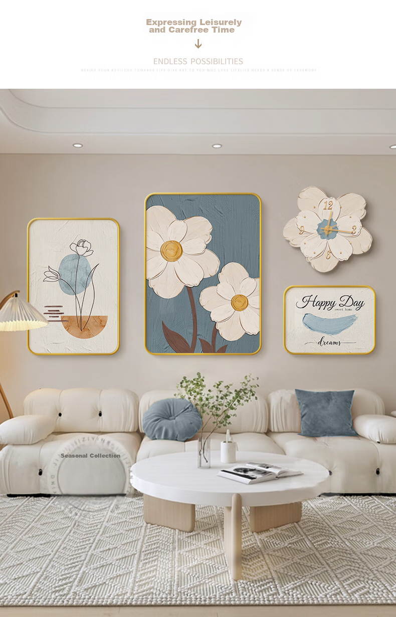 JIJUANJI Cream-Style Living Room Decorative Painting, Modern Minimalist Sofa Background Wall Hanging, High-End Creative Combination Mural 6