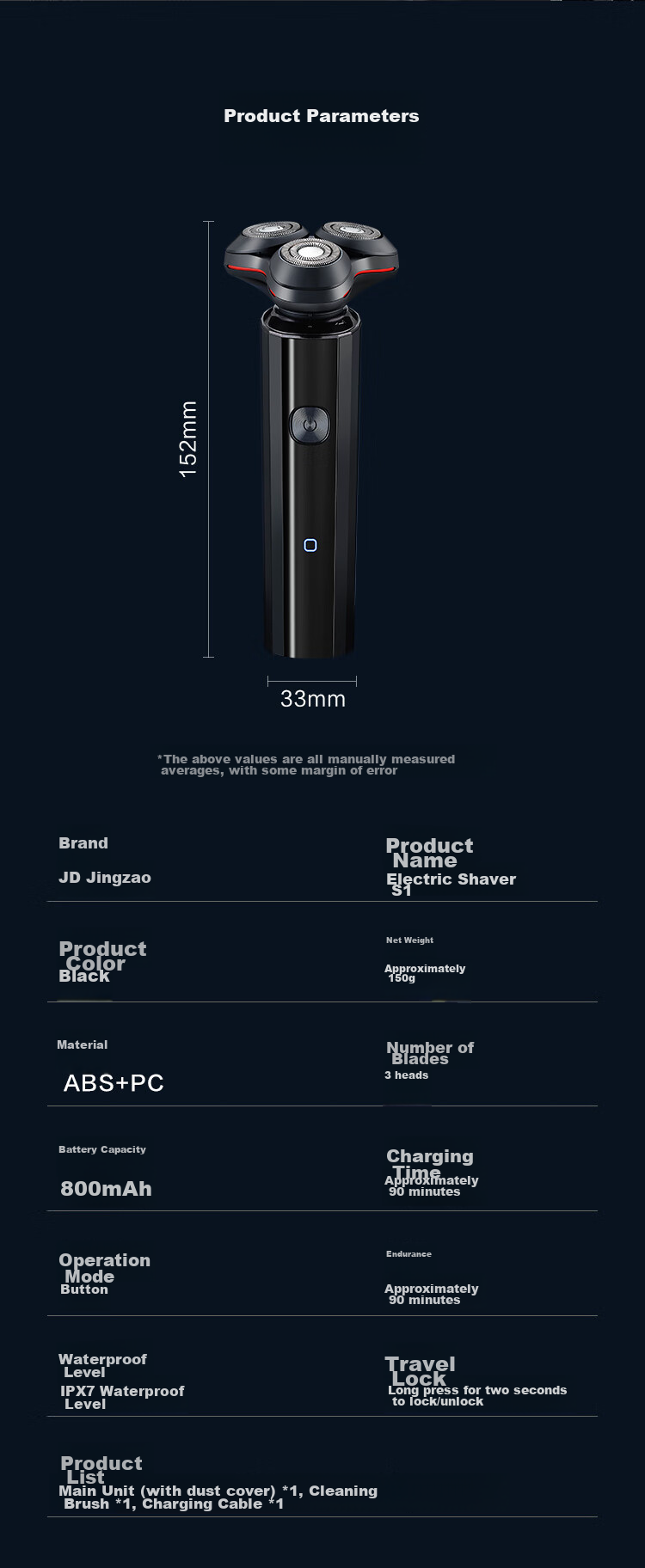JD Original Three-Head Shaver Portable Model, Long Battery Life Electric Razor, Electric Beard Trimmer, Rotating Shaver, Washable, Birthday Gift for Dad Or Boyfriend 13