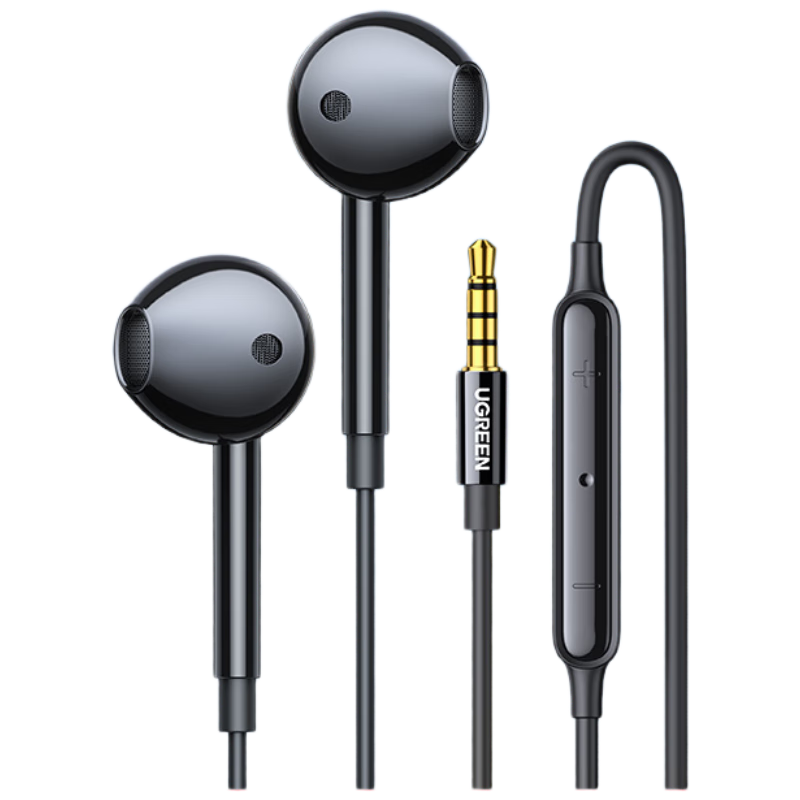 Ugreen Wired Semi-In-Ear Earphones Hi-Res Gold Certified 3.5mm Jack Compatible with Huawei Xiaomi Apple Phones Computers KTV Gaming Wired Control with Mic No Battery Anxiety