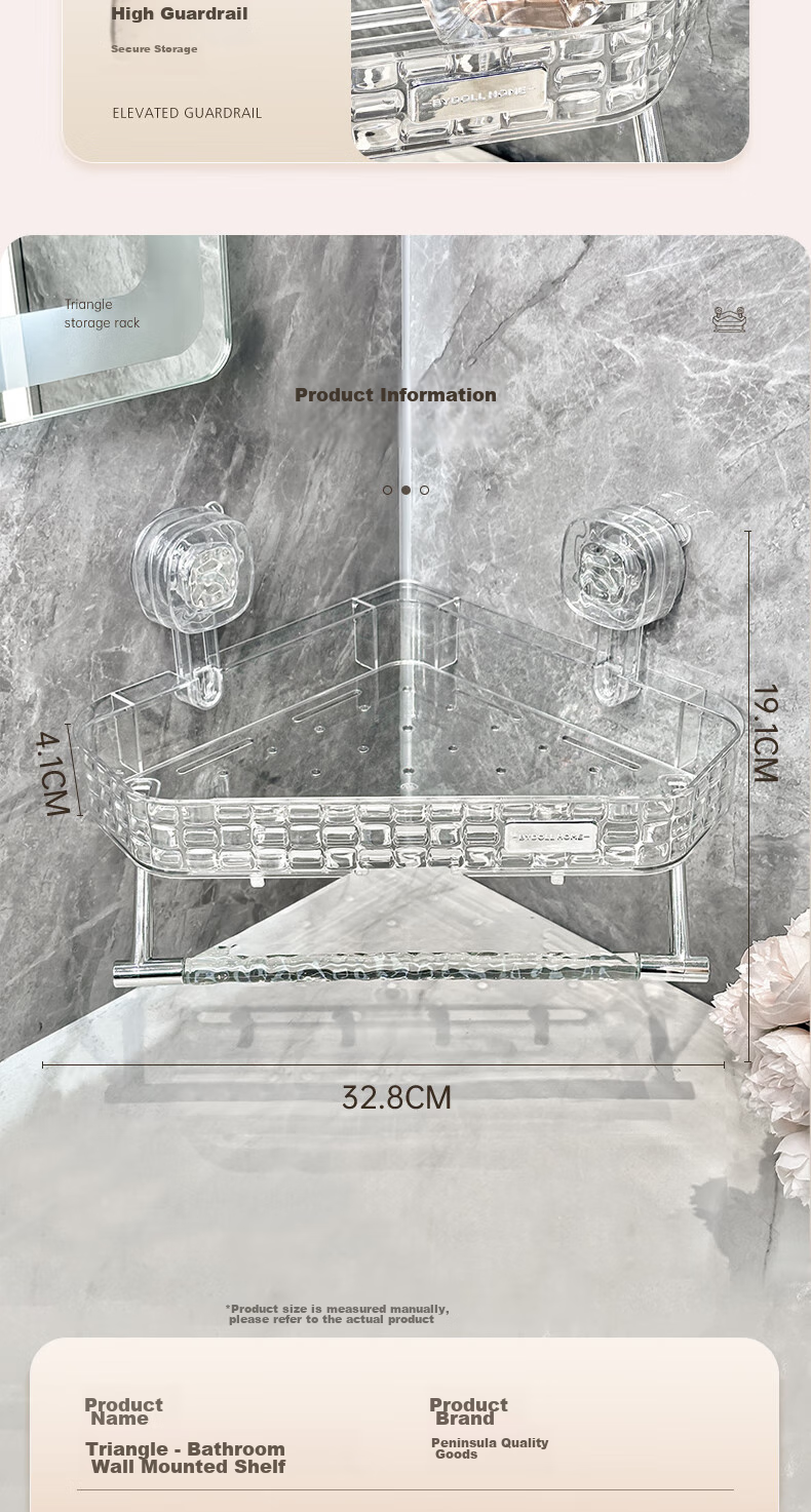 Bydoll Suction Cup Storage Rack, Bathroom No-Drilling Vacuum Adhesive Transparent ABS Washbasin Organizer Wall-Mounted Shelf 11
