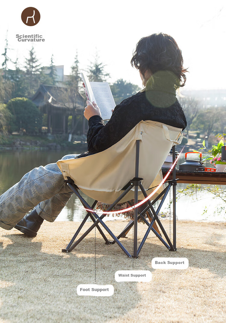 OFEIS Short Back Moon Chair, Outdoor Folding Camping Chair, Picnic Table And Chair, Leisure Beach Camping Fishing Chair, Director's Chair 4